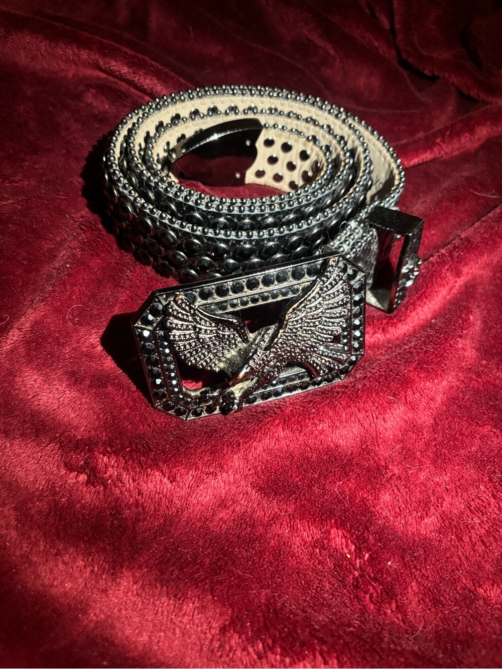 Black Studded Men's Eagle Buckle Belt with Metallic Accents